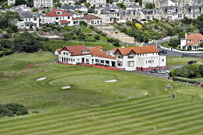 An aerial view of West Kilbride golf club, Seamill, North Ayrshire